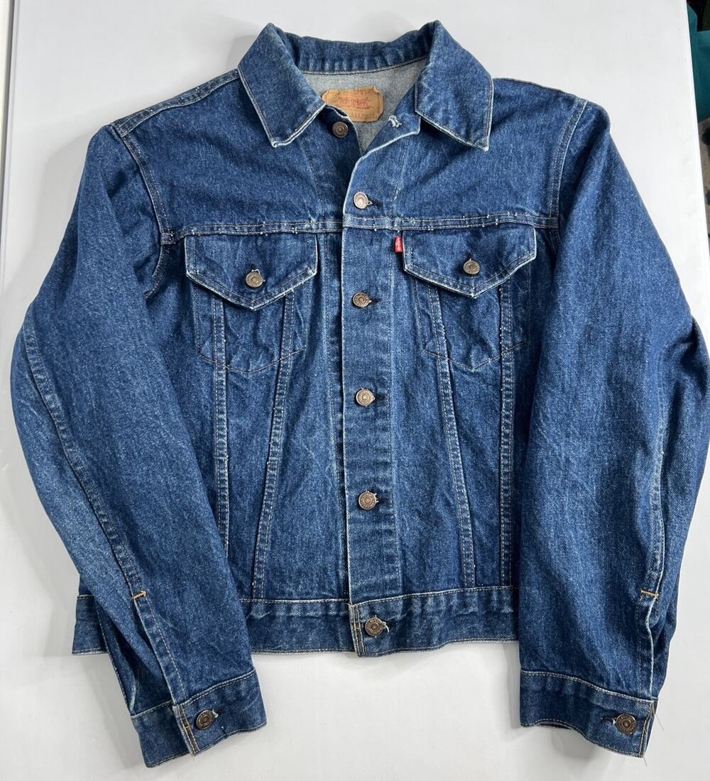 Vintage Levis 70505 0217 Denim Trucker Jacket Made in USA Size 44 Painted